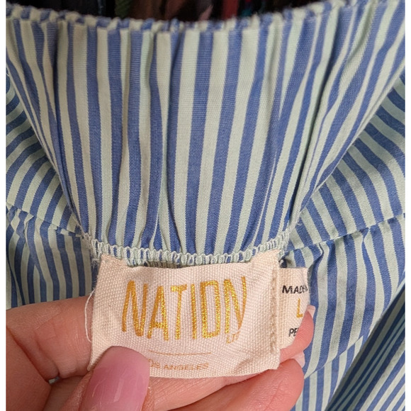 Nation LTD Womens Camille Blue Striped Cotton Tiered Ruffle Cottage Midi Dress L - Picture 7 of 13